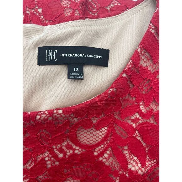 INC International Concepts Red Lace Sheath Dress Size 14 - Picture 9 of 9